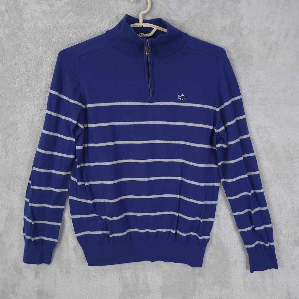 Southern Tide Men Merino Wool Blue Striped Pullover X-LARGE full Zip Golf City